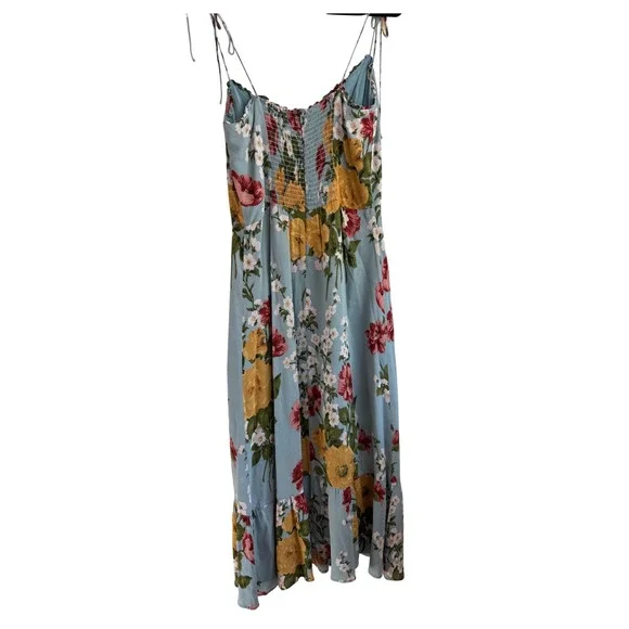 Reformation Enya Midi Dress Light Blue Floral Ruffle Hem Tie Strap Size 12 - Picture 7 of 12